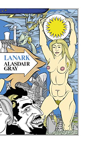 Book cover illustration featuring a nude woman holding a sun, faces, and urban architecture.