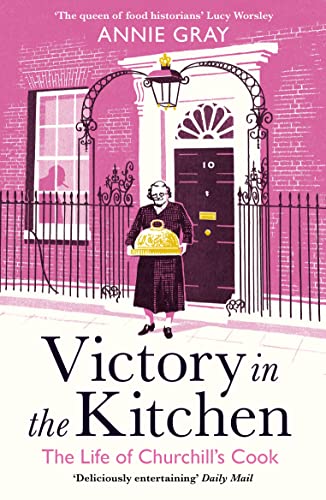 Book cover showing a cook holding a serving dish in front of 10 Downing Street.