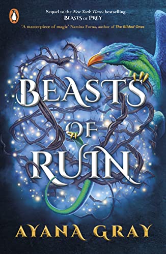 Book cover: “Beasts of Ruin” featuring thorns, a snake, and a bird.