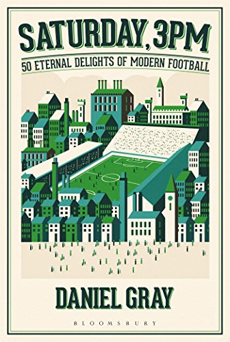 Book cover: illustrated football stadium surrounded by green and blue buildings.
