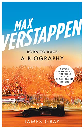 Book cover featuring a race car on a track with a cheering crowd background.