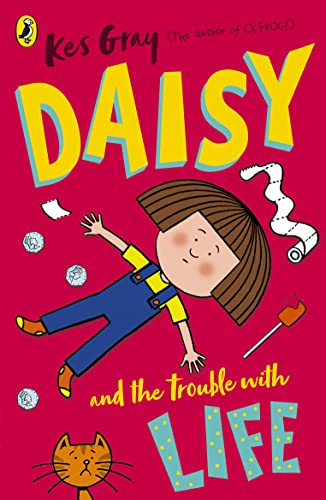 Book cover: girl falling amidst scattered items, with a cat below.