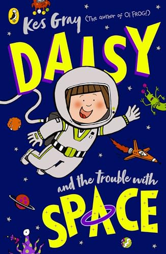 Book cover: girl in spacesuit floats among planets and aliens.