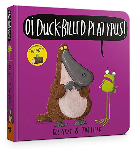 Purple board book cover featuring a platypus and a green frog.