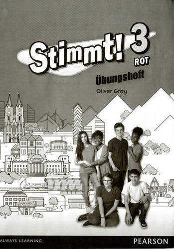 Stimmt! 3 Rot Übungsheft textbook cover featuring a group of students in front of illustrations.