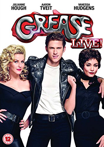 Grease Live" DVD cover featuring Julianne Hough, Aaron Tveit, and Vanessa Hudgens.