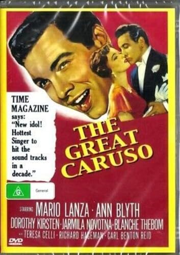 DVD cover for "The Great Caruso" featuring Mario Lanza and Ann Blyth.