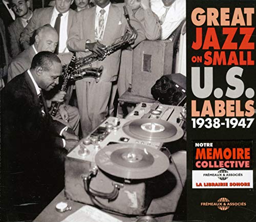 Vintage jazz musicians with recording equipment and CD cover text.