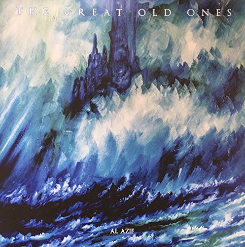 Vinyl record cover: dark, swirling blue and white abstract landscape.