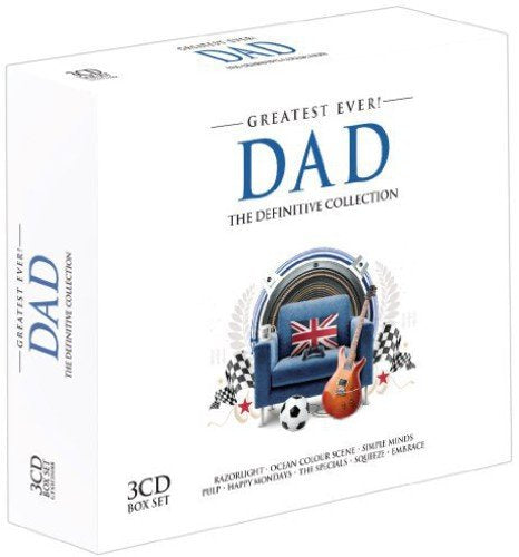 "CD box set cover with armchair, guitar, and sports balls, on white background."