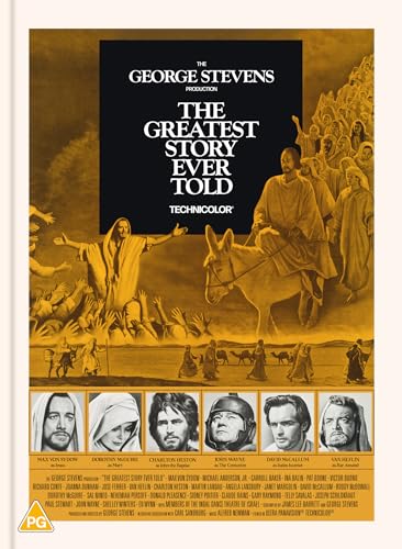 Movie poster for "The Greatest Story Ever Told" featuring biblical scenes.