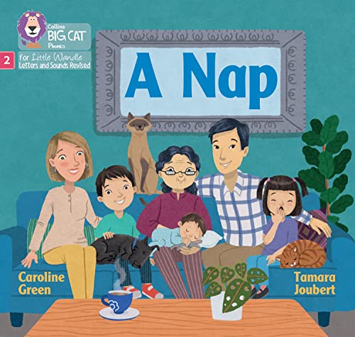 Book cover depicting a family and cats, with the title "A Nap".