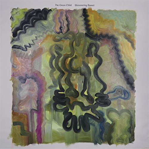 Abstract painting of swirling green and purple shapes, CD cover art.