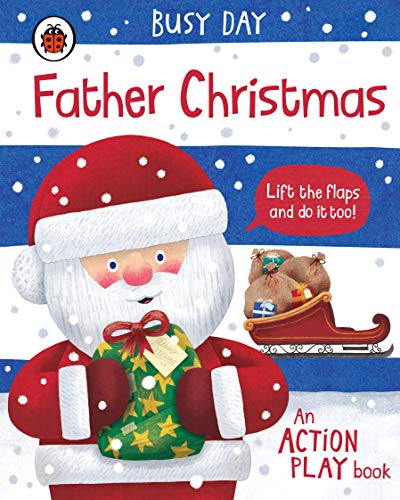 Children's book cover featuring Father Christmas holding a stocking next to a loaded sleigh.