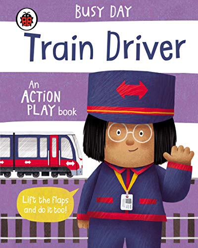 Children’s book cover featuring a train driver and a red train.