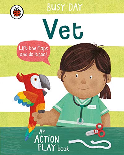 Child vet with parrot, lift-the-flap action play book cover.