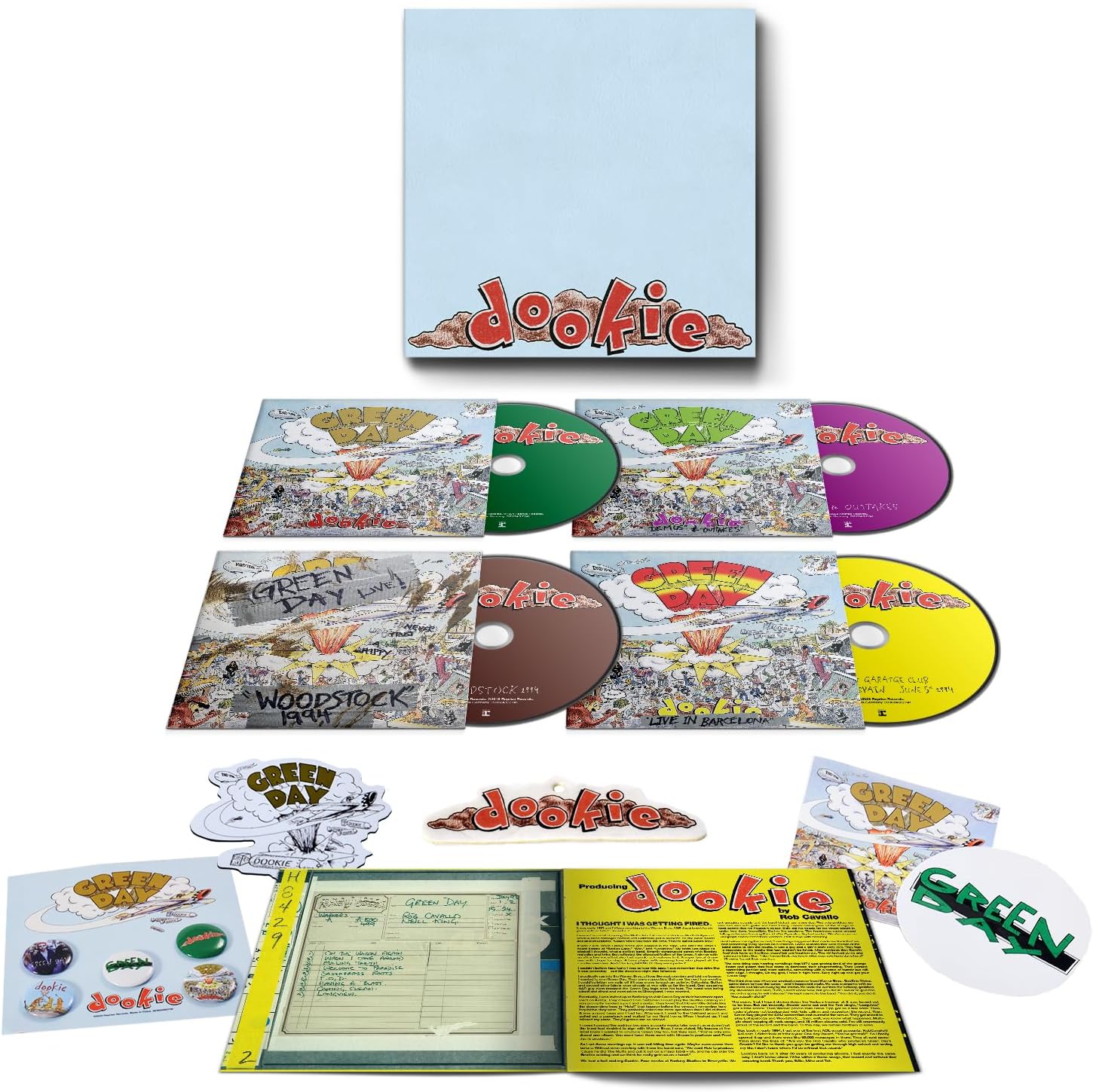Green Day's "Dookie" 30th Anniversary Deluxe Edition 4CD set, open box view.