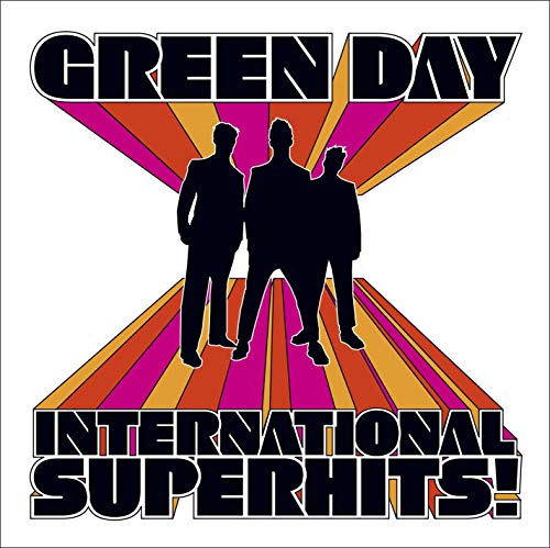 Green Day “International Superhits!” album cover with band silhouettes.
