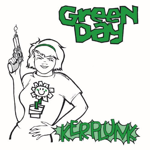 Green Day’s “Kerplunk” album cover: line art of a woman with a gun.