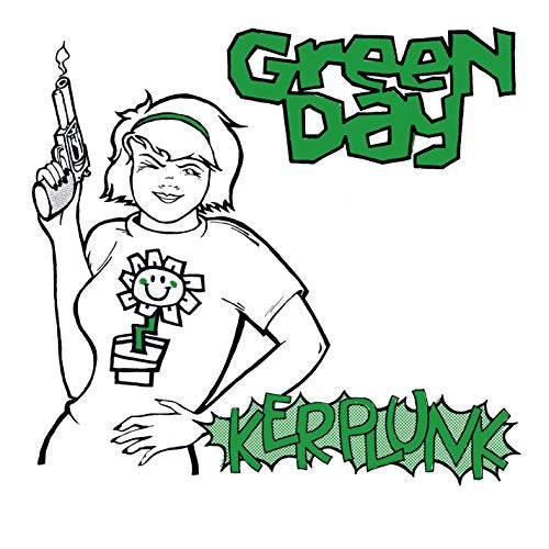 Green Day’s “Kerplunk!” album cover: black and white illustration of a person with a gun.