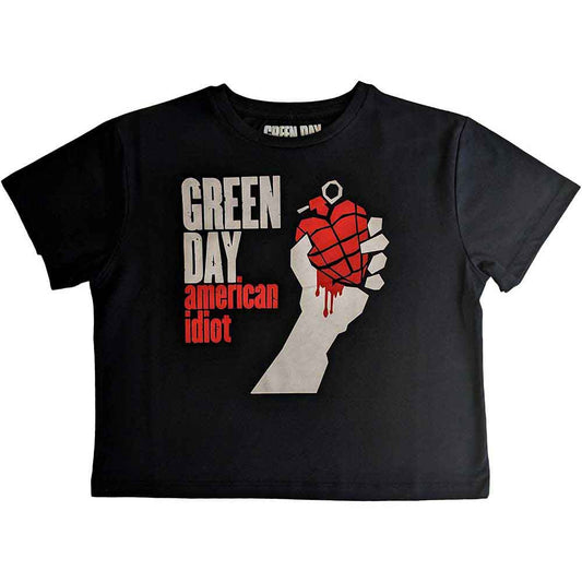 Medium green crop top featuring Green Day American Idiot graphics.