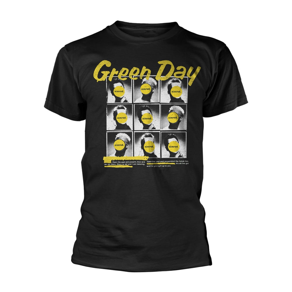 Black t-shirt with repeating yearbook photo design for Green Day’s Nimrod.
