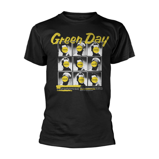 Black t-shirt with repeating yearbook photo design for Green Day’s Nimrod.