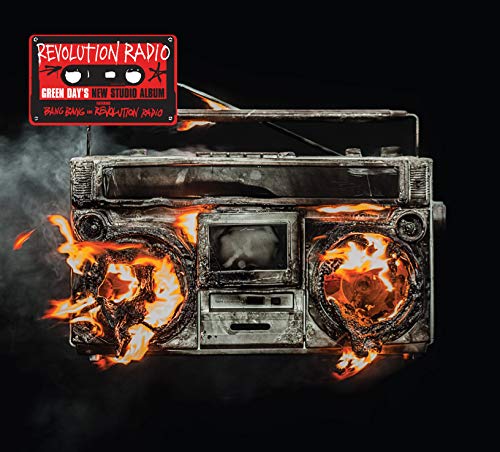Green Day’s “Revolution Radio” album cover: a burning boombox with red accents.