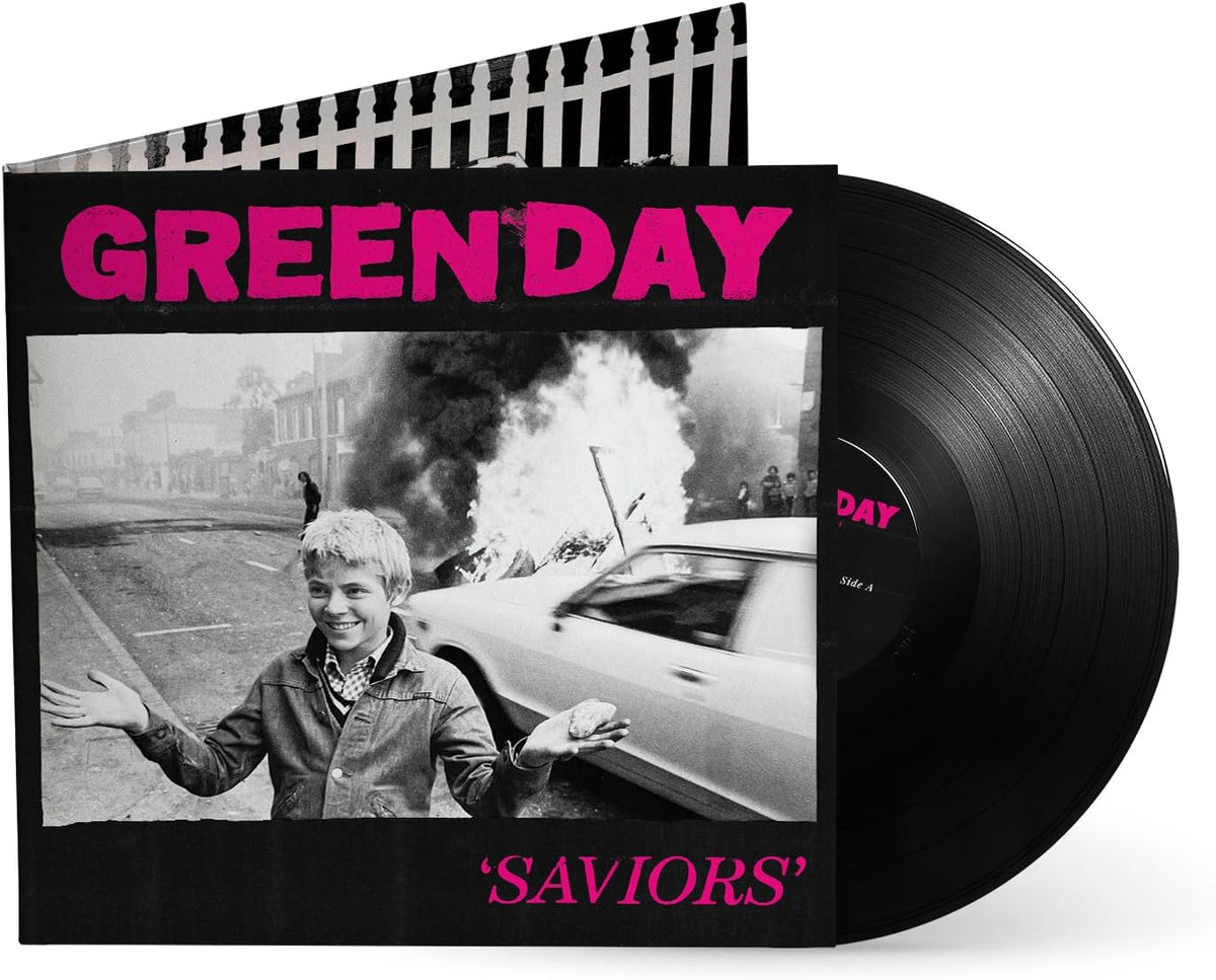 Green Day’s “Saviors” deluxe vinyl record with a protest image cover.