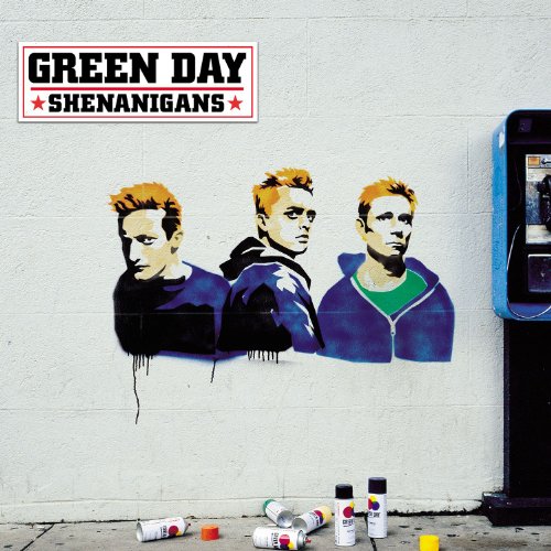 Green Day “Shenanigans” album cover: stencil portraits and spray cans.