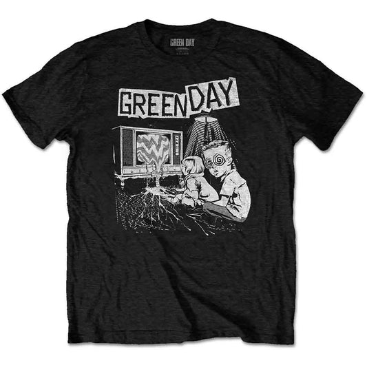 Black Green Day t-shirt with "TV Wasteland" graphic design.