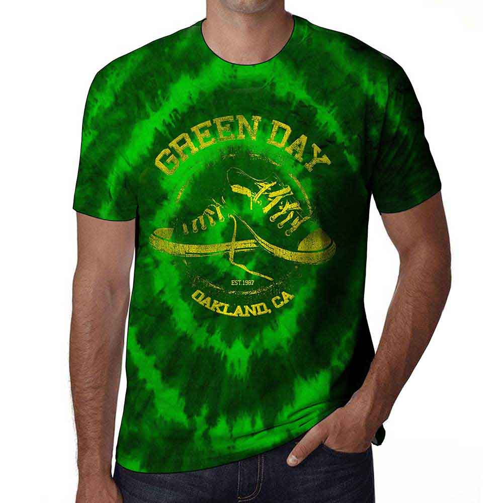 Green Day band t-shirt, dip-dye effect, large size, barcode visible.