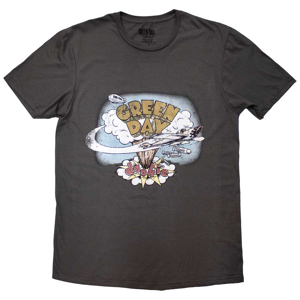 Charcoal t-shirt with a vintage-style Green Day airplane graphic.