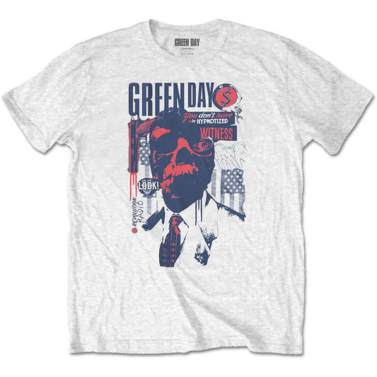 Gray t-shirt with a distressed portrait and "Green Day" text.