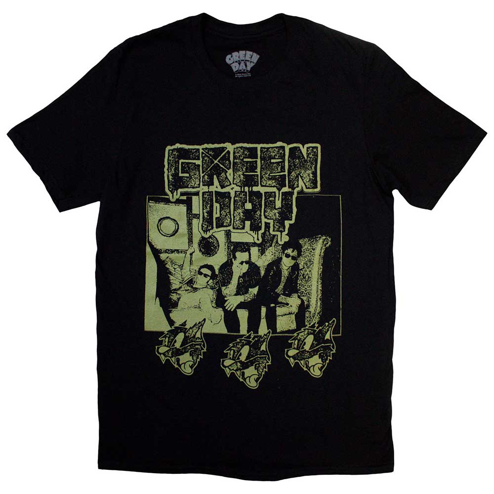 Green Day band t-shirt, likely dark color, with “Rev Radio” design, size small.