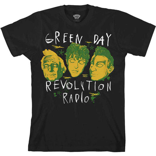 Green Day band t-shirt, black, with a scribbled mask design, size XX-Large.