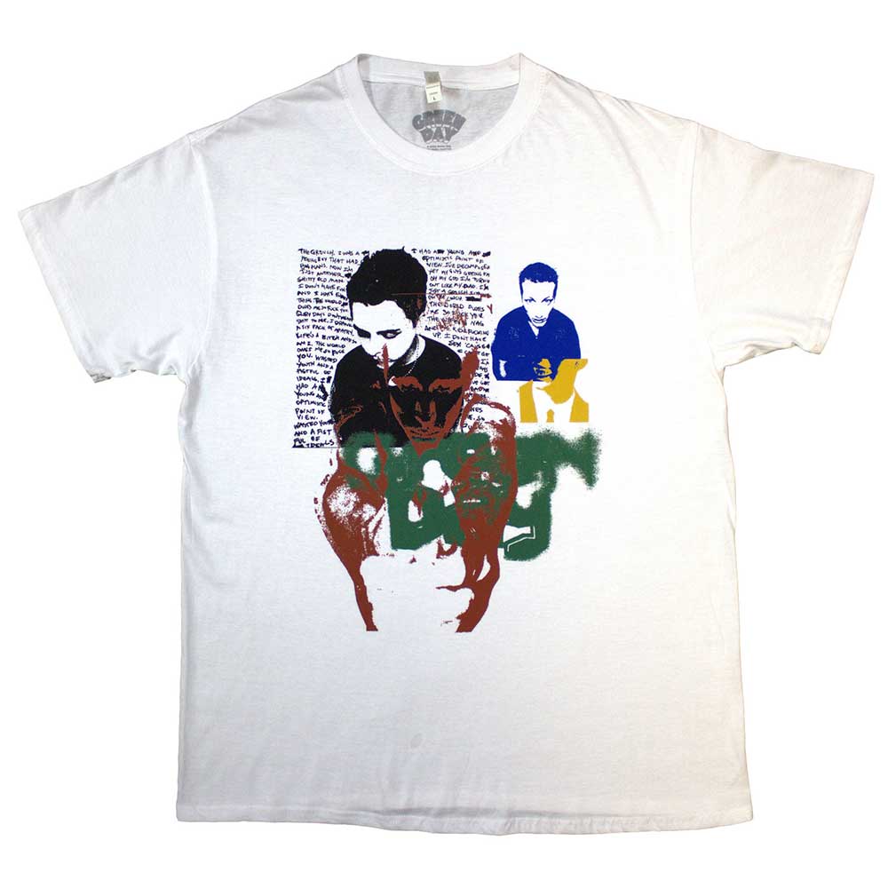 Black unisex t-shirt featuring a green spray paint style Green Day logo graphic.