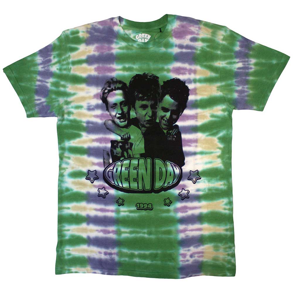 A grey, vintage-wash unisex t-shirt featuring a graphic of the band Green Day.