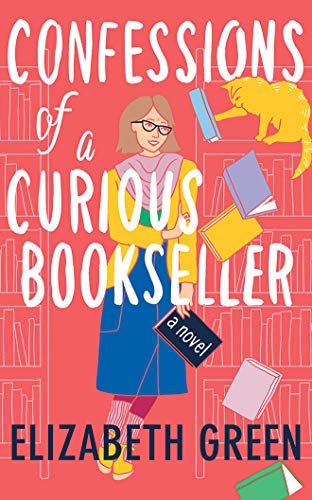 Book cover: woman with books and a cat in a bookstore.