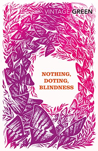 Book cover: pink floral design framing title "Nothing, Doting, Blindness".