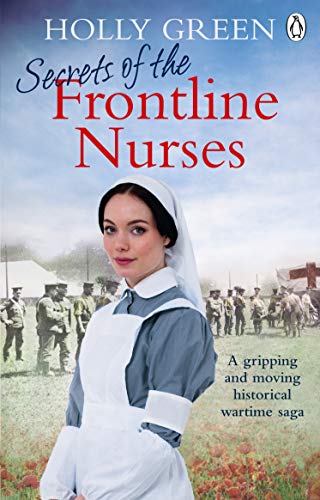 Book cover featuring a nurse in uniform with a wartime battlefield background.