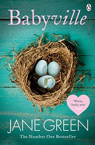 Book cover, “Babyville” by Jane Green, featuring a bird’s nest with eggs.