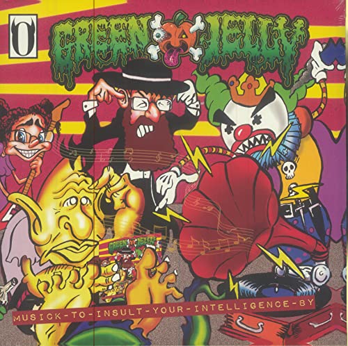Cartoon album cover for Green Jelly, featuring bizarre, colorful characters.