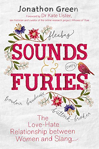 Book cover with embroidered text and floral designs, titled "Sounds & Furies.