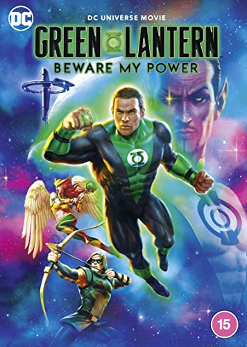 Green Lantern and superhero team in action, Blu-ray cover art.