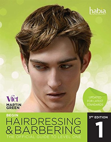 Book cover: "Begin Hairdressing & Barbering" with a man’s portrait.