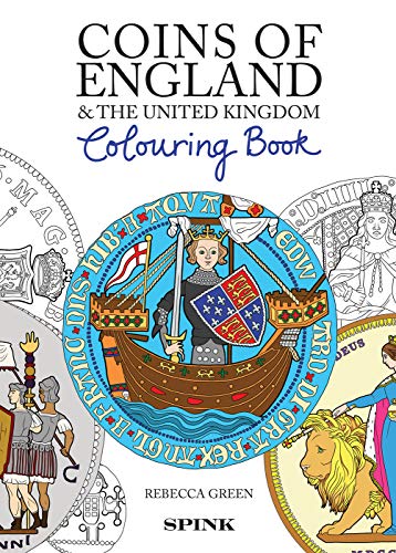 Colouring book cover featuring historical English coins and a sailing ship illustration.