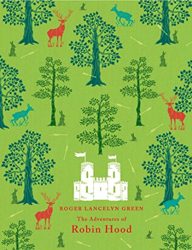 Green cover with castle illustration, deer, trees, and "Robin Hood" title.