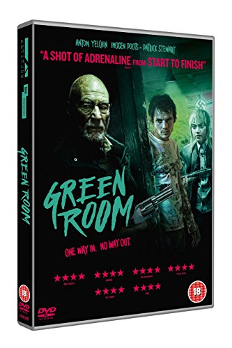 Alt text: DVD case for "Green Room" with three people and a gun on the cover.