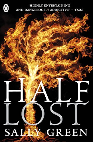 Book cover: fiery tree image with large white text "HALF LOST" and author name.